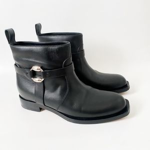 Gucci Boots Black Leather Horsebit Moto Boots Sqaure Toe 8.5